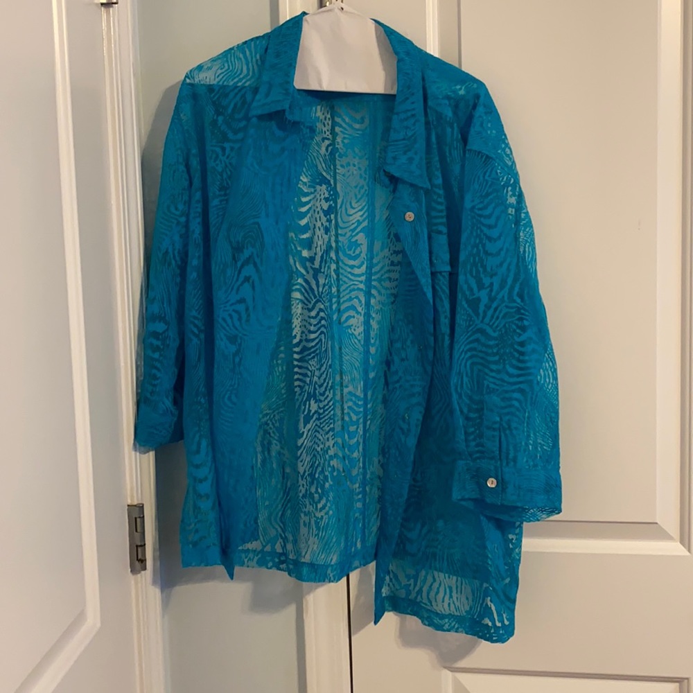 Chico’s See Through Blue Animal Print Blouse